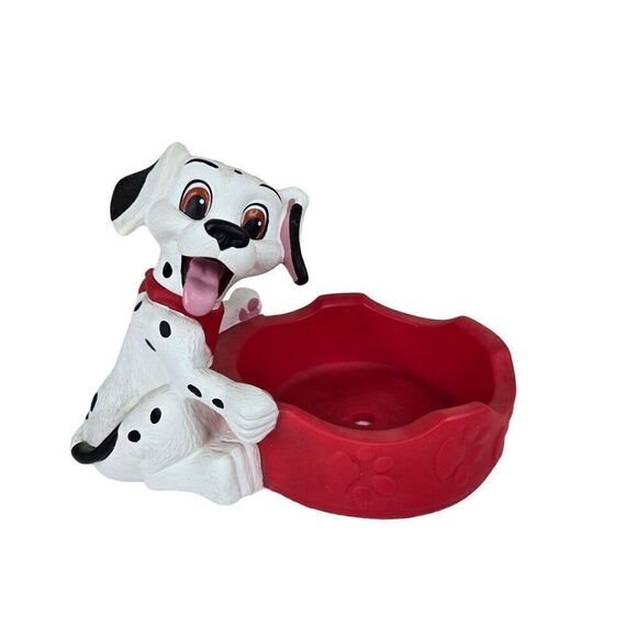 Vintage 90s Dog Bowl Figure Applause Disney 101 Dalmatians Red White Trinket Dis - Picture 1 of 8